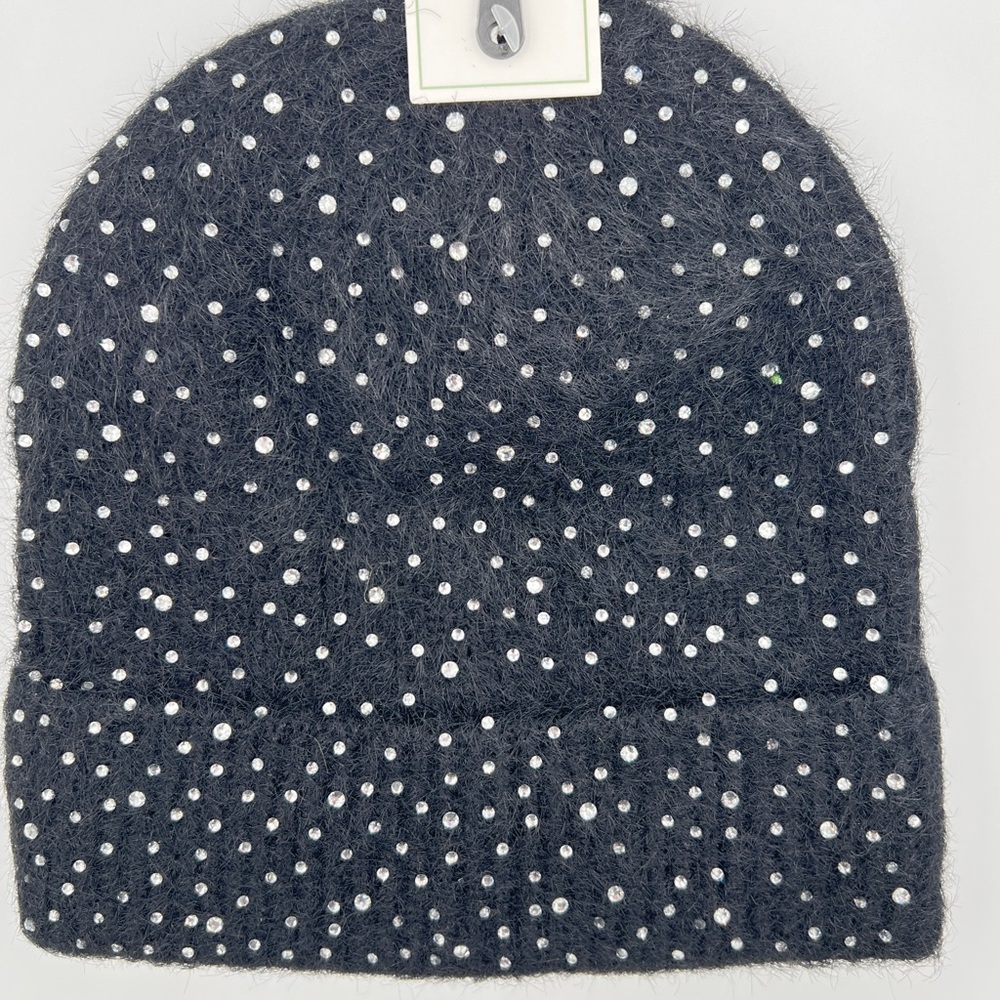 Rhinestone Embellished Black Sweater Beanie NWT